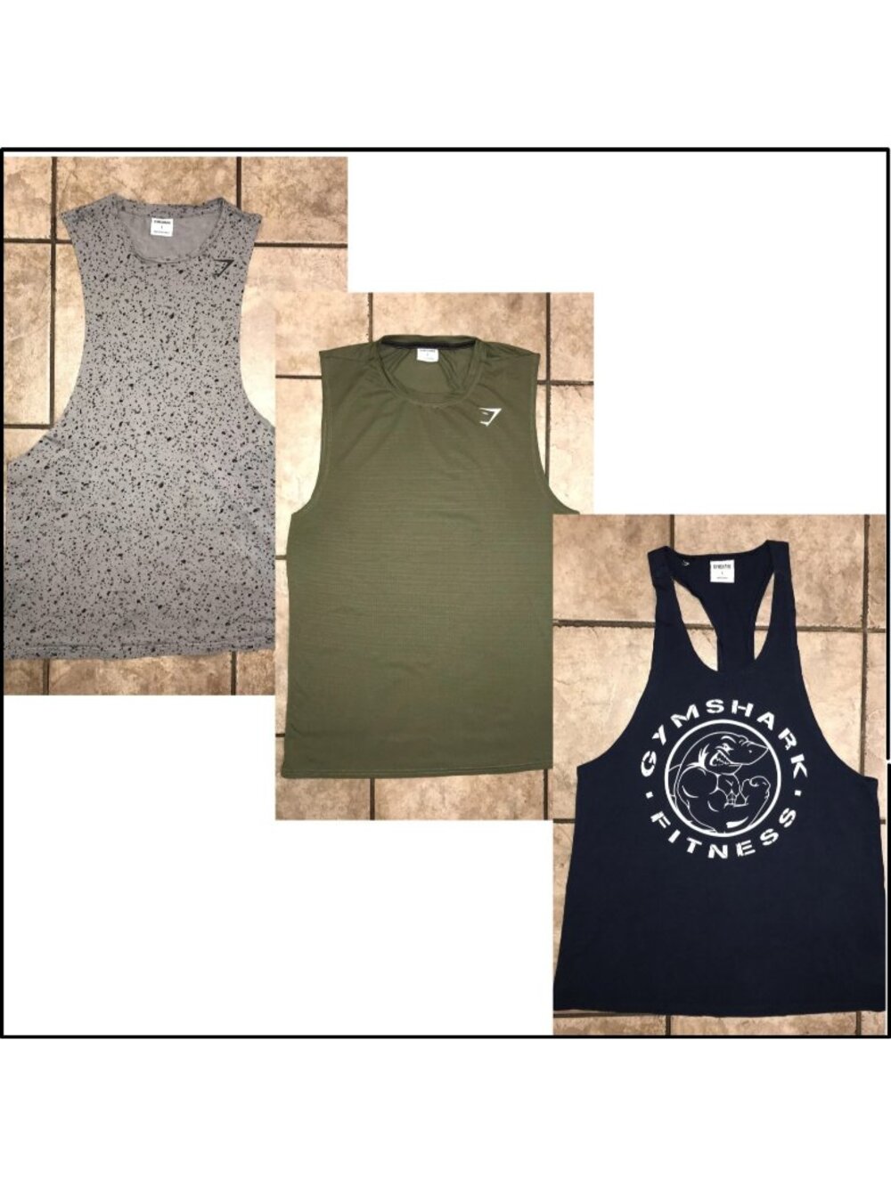 Lot of 3 Men's Gymshark Tank Tops-Micro Print Drop Arm,Arrival, Legacy Fitness-L